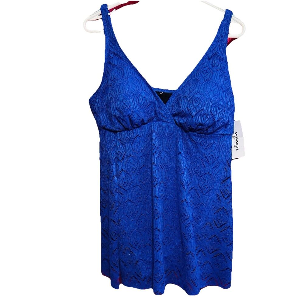 #8573 BLUE ONE PIECE WOMENS BATHING SUIT WITH SKIRT SIZE 18